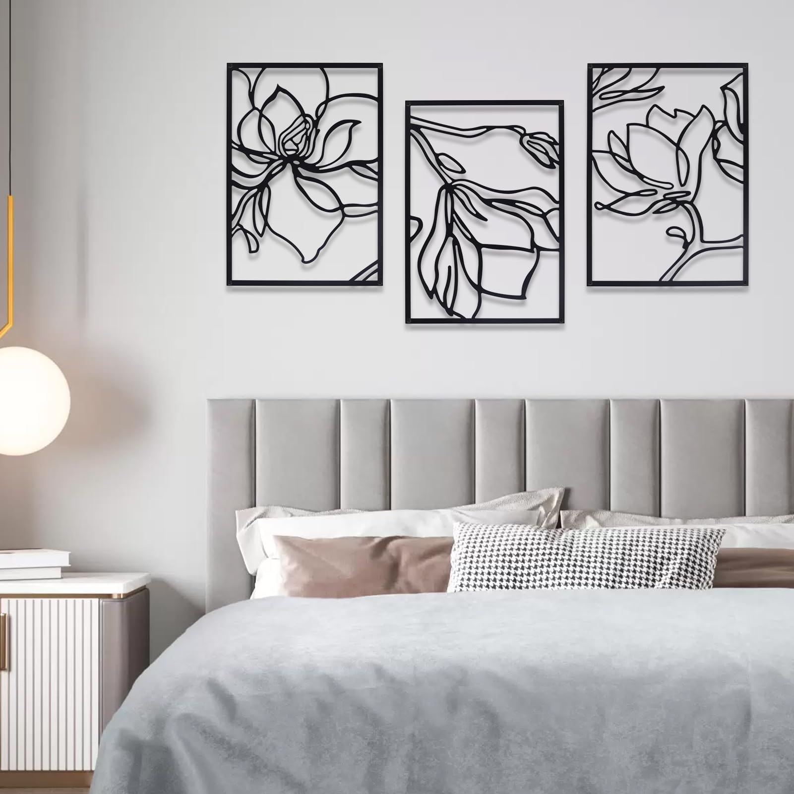 Yunjuhop Metal Wall Decorations for Women - Gold Body, Minimalist Wall Sculptures for Bathroom (3, Lotus Black)