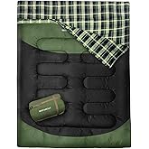 WKFAMOUT Double Sleeping Bag for Adults Machine Washable 2 Person Camping Sleeping Bag Queen Size Waterproof with Compression Sack for Cold Weather 3-4 Seasons
