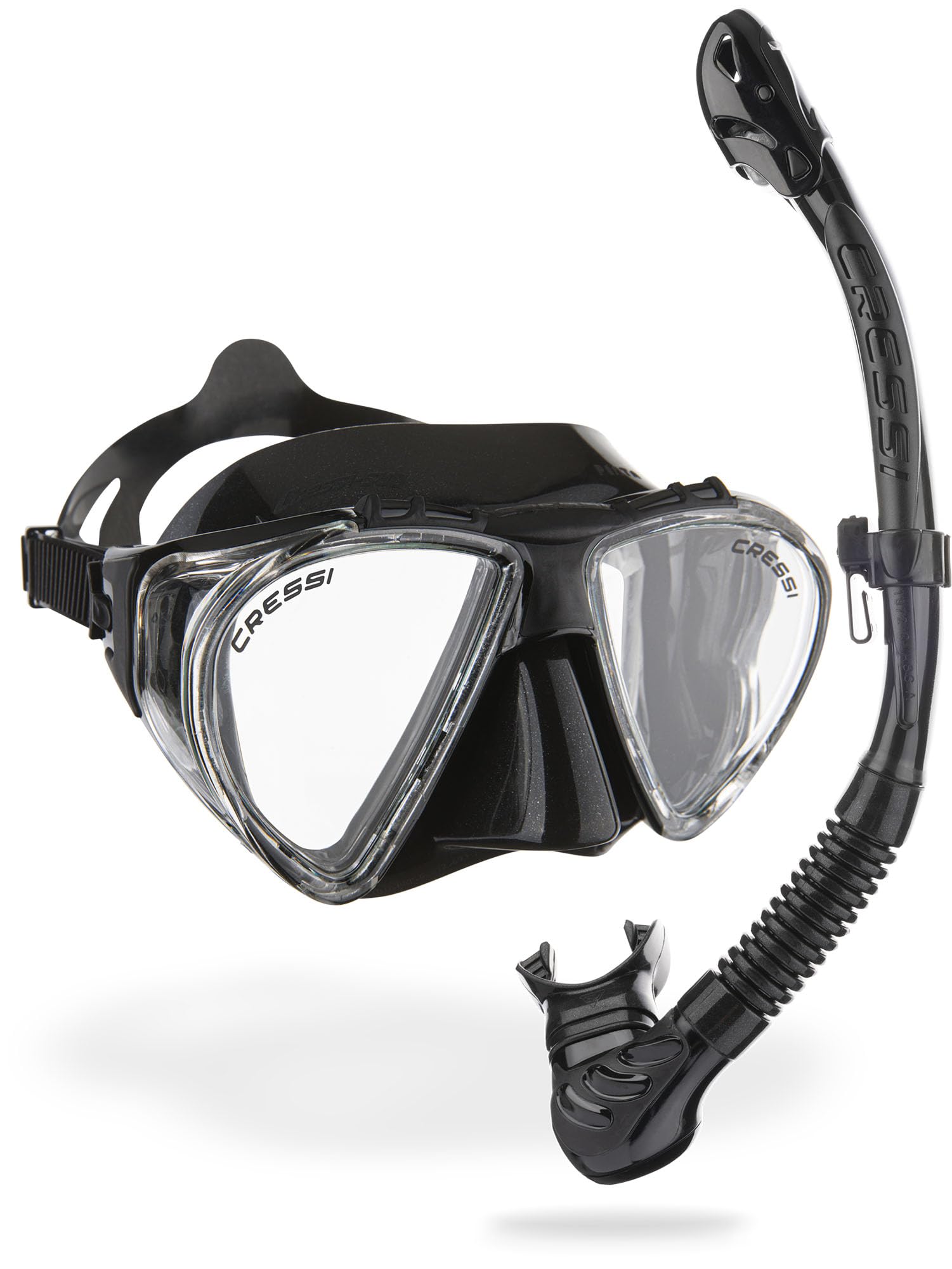 CRESSI Penta & Alpha Combo Black/Black - Penta Mask + Alpha Snorkel for Diving and Snorkelling, Black/Black, One Size, Unisex