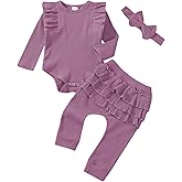 Baby Girl Clothes Newborn Infant Fall Winter Outifts Ribbed Ruffle Long Sleeve Romper Pant Outfit Set 3pcs 0-18Months