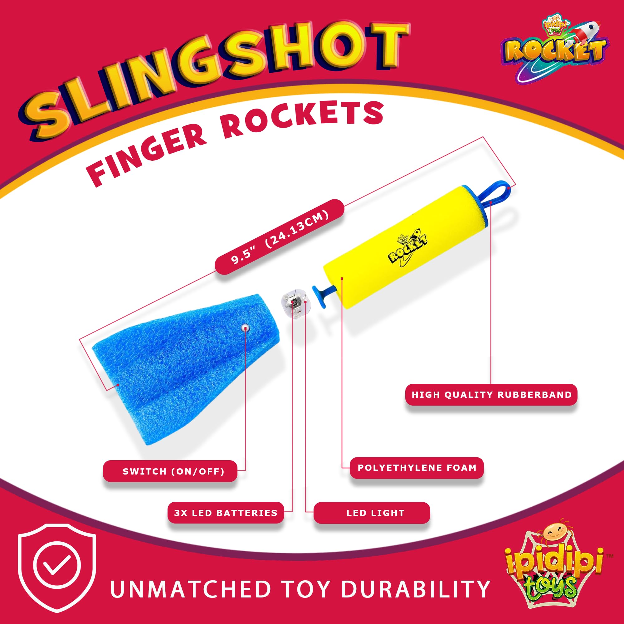 IPIDIPI TOYS Finger Rockets – Foam Rocket Launcher for Kids, Party Favors, High-Flying Air Rockets, Fun Gifts for Boys & Girls, Classroom Prizes – Assorted Colors, Pack of 12