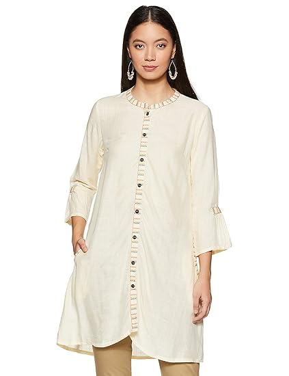 Karigari Women's Rayon a-line Kurta (400021784307_ Off-White_ Medium)