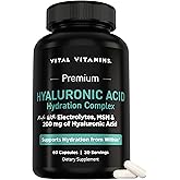 Vital Vitamins Hyaluronic Acid Supplement Hydration Complex - with Hyaluronic Acid, MSM, Vitamin C, Coconut Water Powder, & Silica - Skin Hydration Supplements - Non-GMO - 60 Capsules, 30 Servings