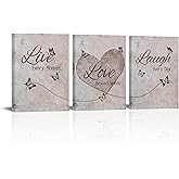 Sepwrol Live Laugh Love Canvas Wall Art, Inspirational Quotes Butterfly Love Printing Artwork for Home Bedroom Wall Decor, 12"x16" x3 Panels