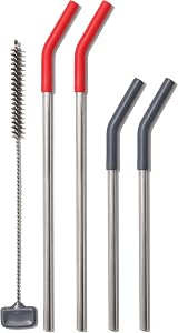 OXO Good Grips Stainless Steel 5 Piece Reusable Straw Set - Red/Gray