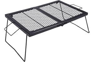REDCAMP Folding Campfire Grill Heavy Duty Steel Grate, Portable Over Fire Camp Grill for Outdoor Open Flame Cooking Large