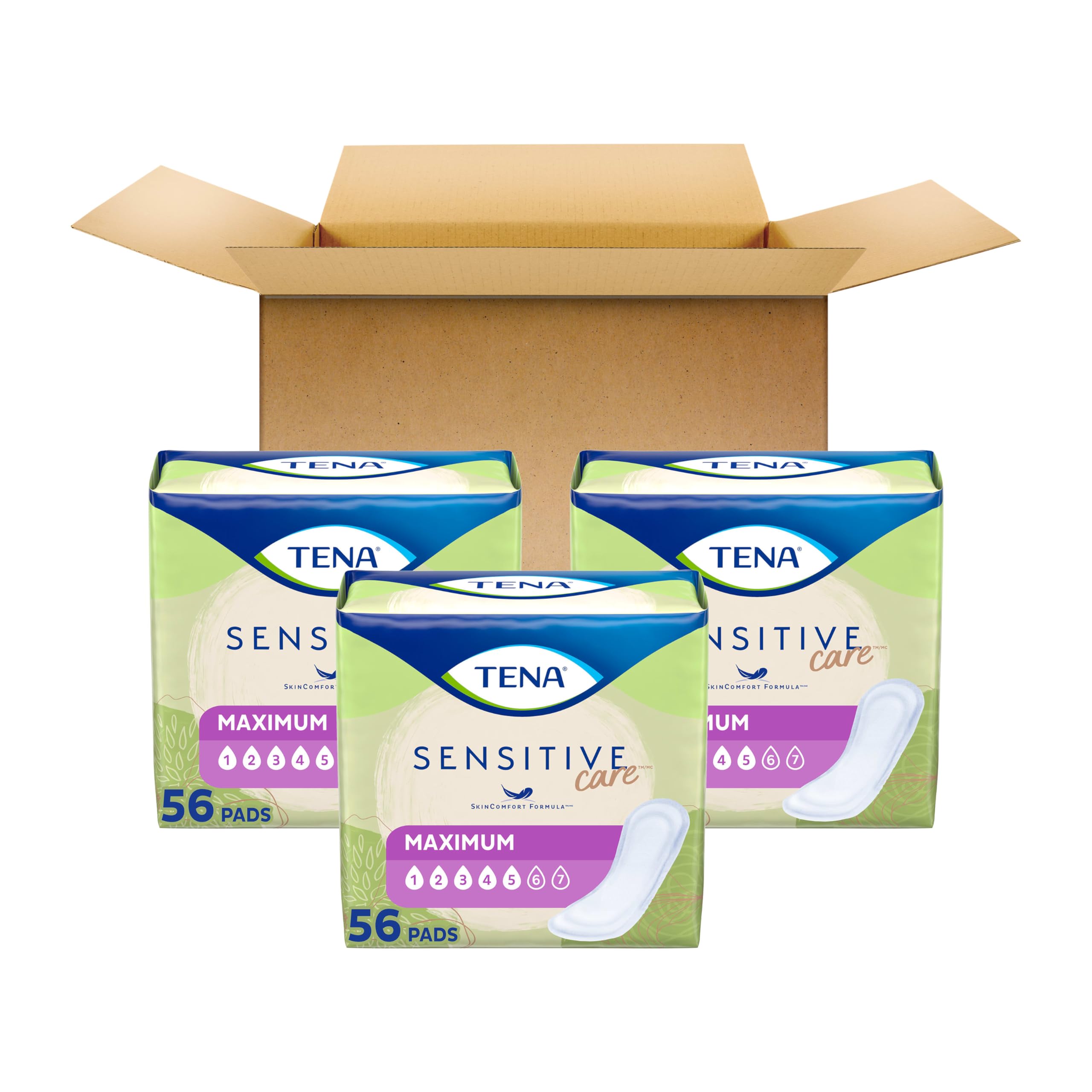 TENA Sensitive Care Incontinence Pads for Women, Bladder Control & Postpartum, Maximum Absorbency, Regular - 168 Count
