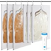 DUORAN Hanging Vacuum Storage Bags with Electric Pump – 6 Pack (3 Long, 3 Short) Hanging Vacuum Seal Bags for Clothing, Closet Organizer Space Saver for Suits, Jackets & Coats
