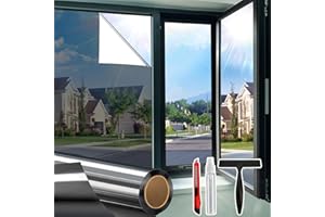 DWERSTY One Way Window Privacy Film See Out Not in, Window Tint for Home, Reflective Mirror Glass Windows Coverings Sun Heat UV Blocking, Black-Silver, 17.5" X 78.7"