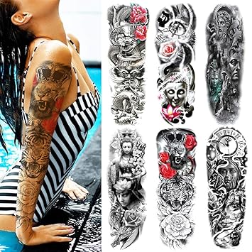 amazon com temporary tattoos for women men adults kids boys girls extra large full arm leg body hand waterproof fake tattoo stickers 6 sheets non toxic safe for all skin beauty temporary tattoos for women men adults kids boys girls extra large full arm leg body hand waterproof fake tattoo stickers 6 sheets non toxic safe for