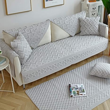 Amazon 小林良品 ソファーカバー マルチカバー 北欧 コットン 幾何 無地 刺繍 大きい格子 キルティング おしゃれ 可愛い 四季兼用 肘付き 肘なし 汚れ防止 洗濯可 1 2 3人掛け 90 160cm 灰色 グレー ソファカバー マルチカバー オンライン通販