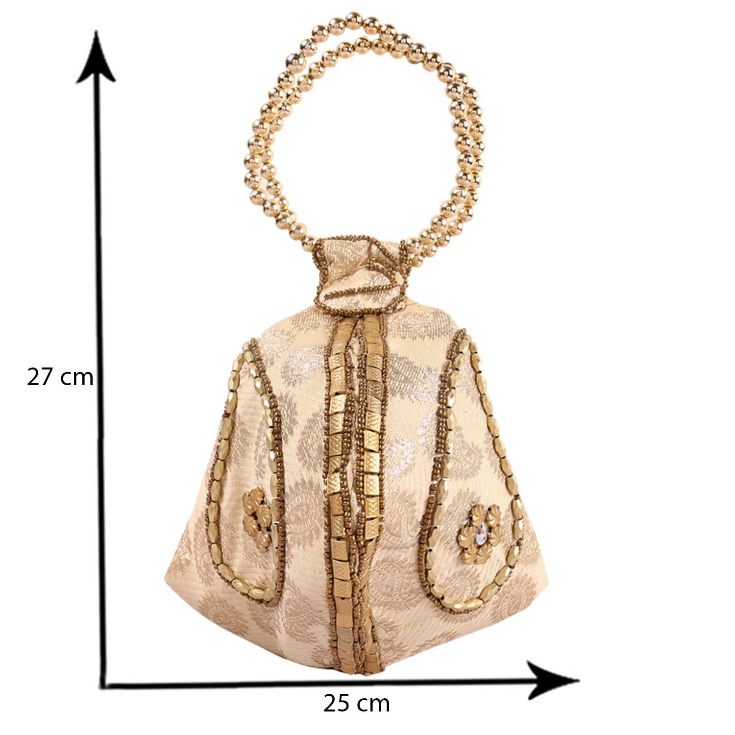 craft trade handmade designer rajasthani silk potli bag for women's cream