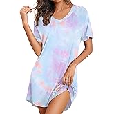 Ekouaer Nightgowns for Women Bamboo Viscose Sleep Shirts Short Sleeve Night Shirts Casual Sleep Dress Soft Sleepwear