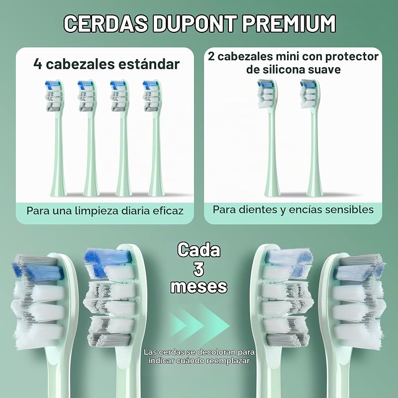 Escova de dentes sónica para adultos, escova elétrica recarregável com 5 modos de limpeza, 3 níveis de intensidade, sensor de pressão inteligente (Verde)