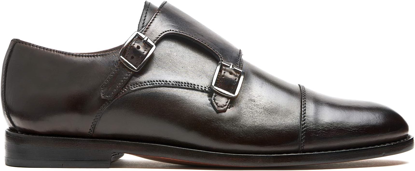 Timberlux New York Mens Double Monk Shoes, Brown Welted Dress Shoes for Men