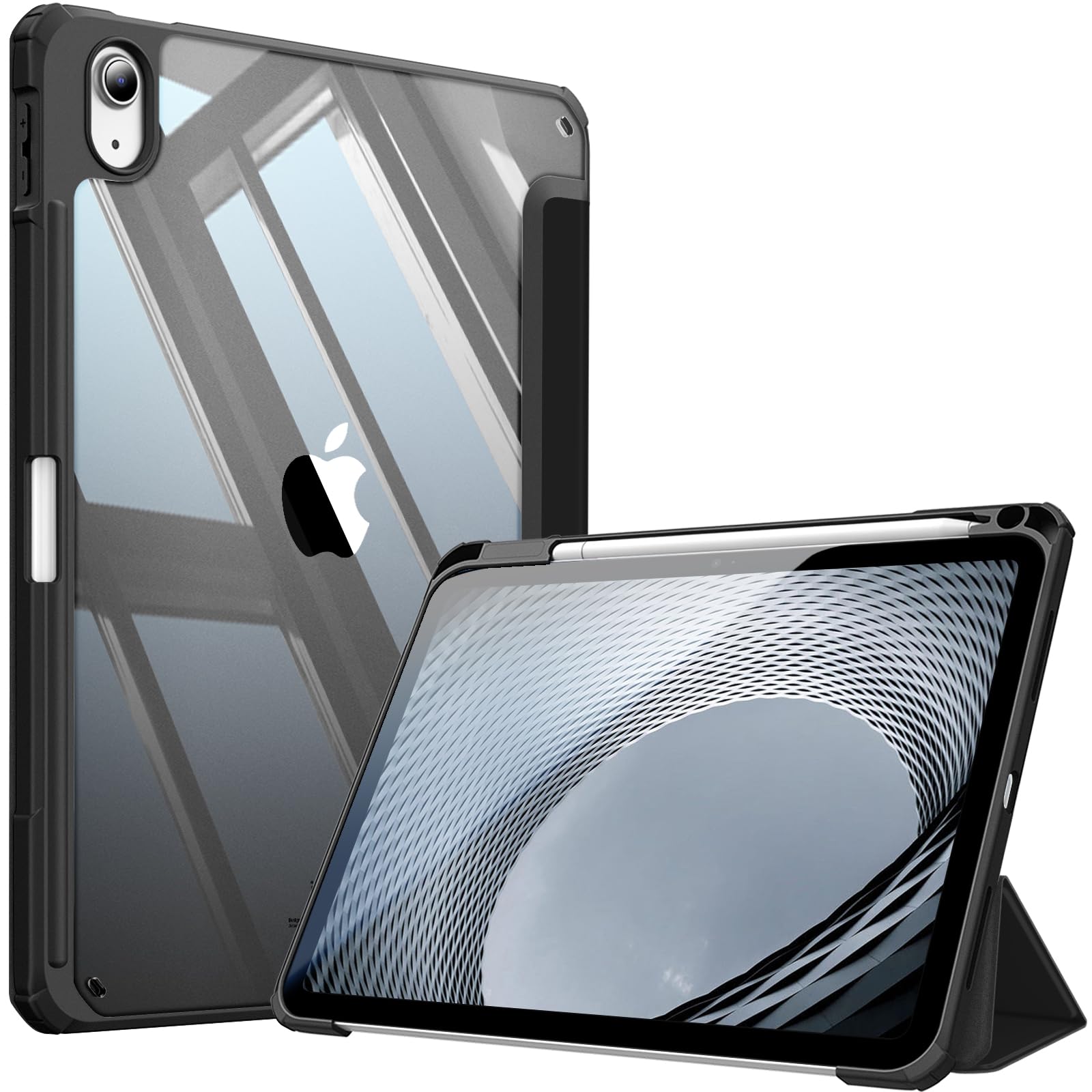 FINTIE Hybrid Case for iPad (A16) 11th Gen 11-inch (2025) & iPad 10th Gen 10.9-inch (2022) - Shockproof Clear Acrylic Back with TPU Frame, Built-in Pencil Holder, Auto Wake/Sleep, Black — image 1