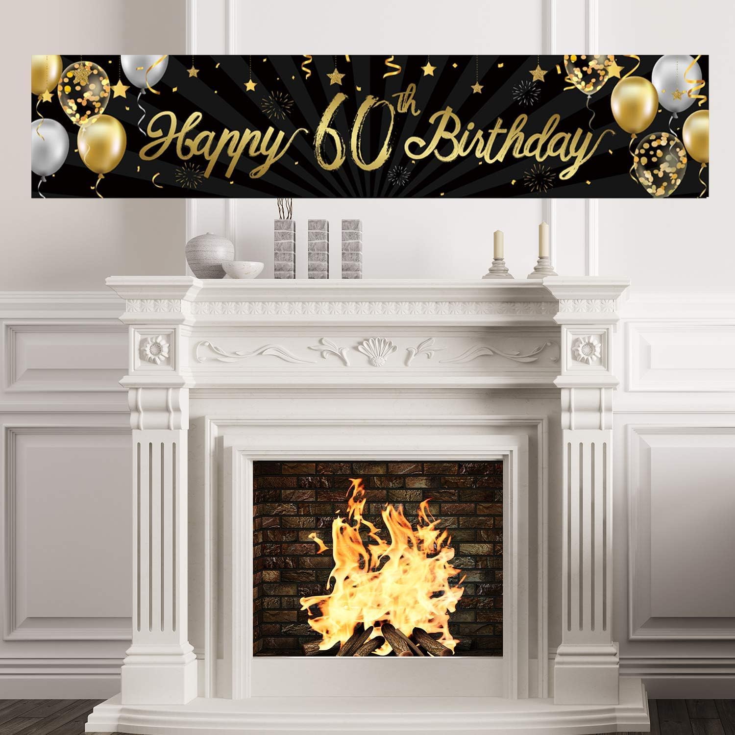 Happy 60th Birthday Banner Sign Black Gold Glitter 60 Years Birthday Party Decorations Supplies Anniversary Celebration Backdrop