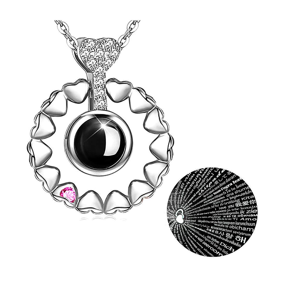 Gleamart 100 Languages I Love You Necklace Love Memory Pendant for Women Girls Silver Circle Hearts