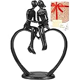 Kresecioo Gifts for Wife, Kissing Couple & Loving Heart Statue Cast Iron Sculpture Decor, Wedding Anniversary Birthday Gifts for Wife Women Girlfriend Her, Valentines Gift for Her