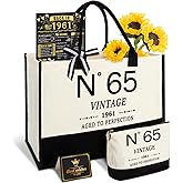 YeohJoy 65th Birthday Gifts for Women Canvas Tote Bag Travel Gear,Unique 65 Years Old Gifts for Wife Mom Sister Aunt Friends Her, Vintage N°65 Handbag & Cosmetic Bag & Back in 1961 Poster