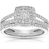VIR JEWELS 1 cttw Diamond Prong Set Wedding Engagement Ring Set 14K White Gold Bridal Style