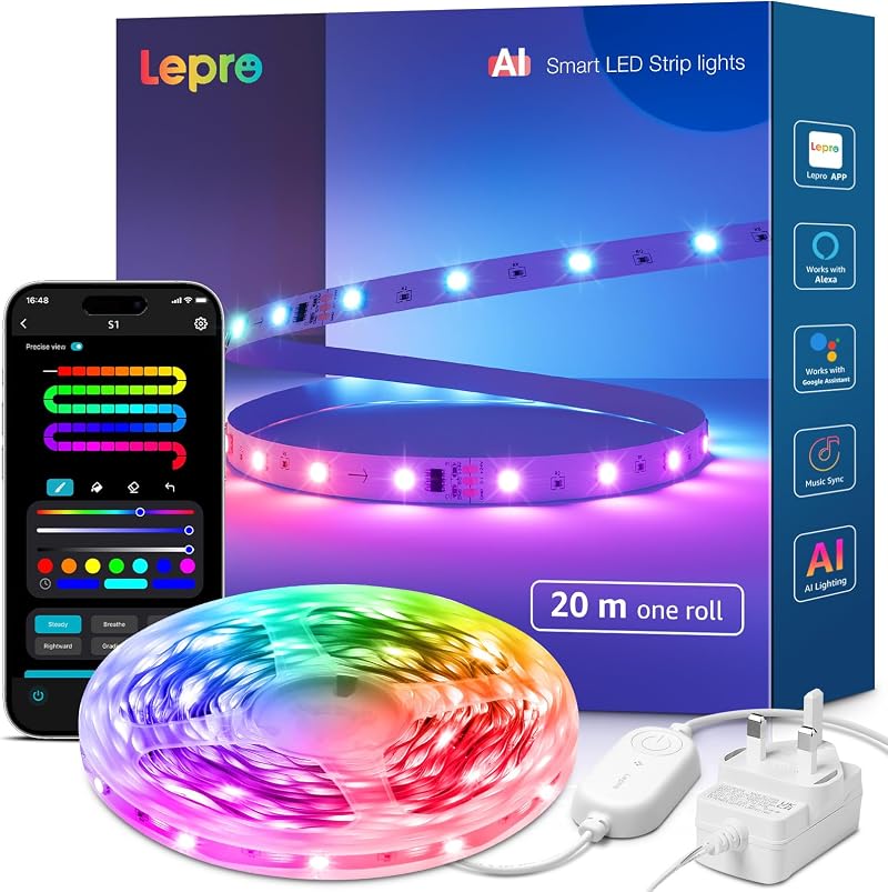 Lepro S1 AI Smart LED Strip Lights 20M RGB IC WiFi Bluetooth App Voice Control