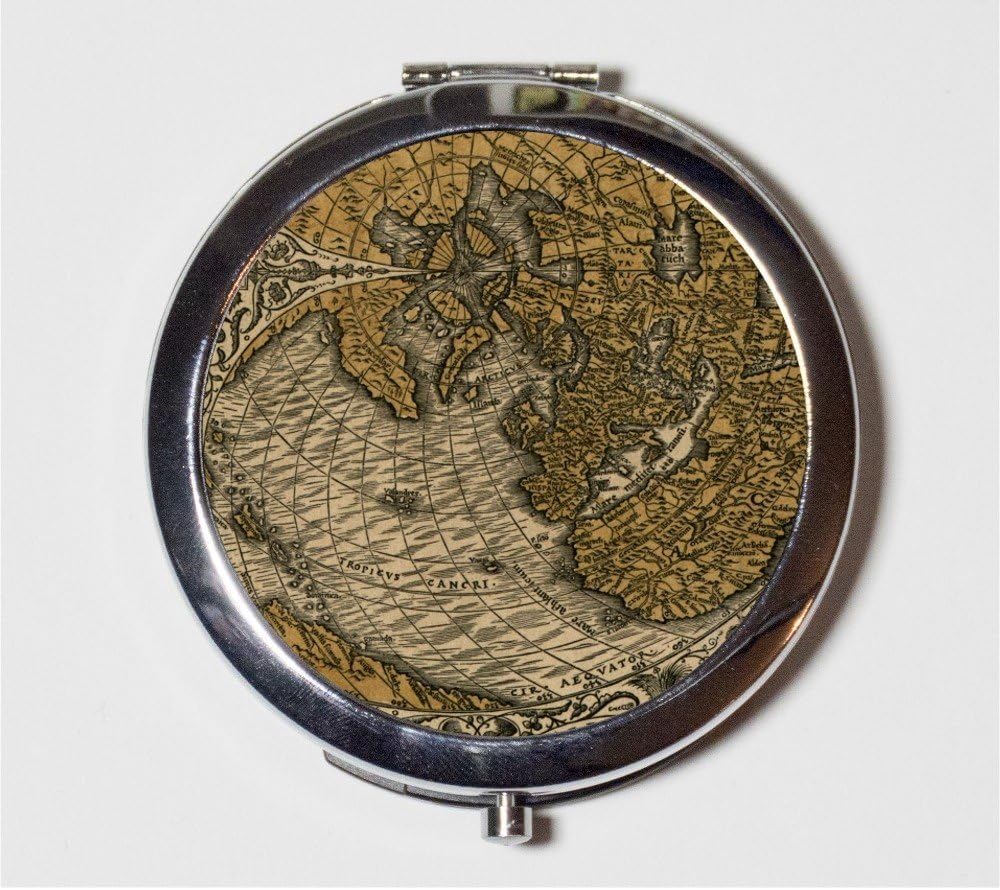 Antique Map Compact Mirror Vintage Geography Tropic of Cancer Pocket Mirror for Cosmetics