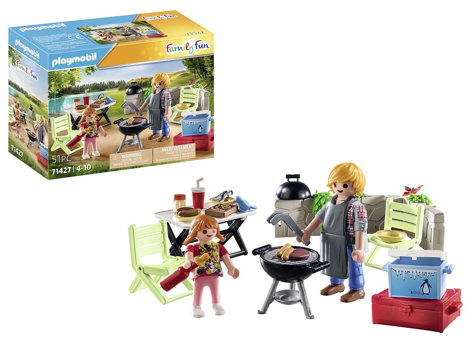 Playmobil 71427 Family Fun Family Barbecue, featuring a barbecue and cooking apron, camping, outdoor fun, enjoyment with the family, fun imaginative role-play, playsets suitable for children ages 4+