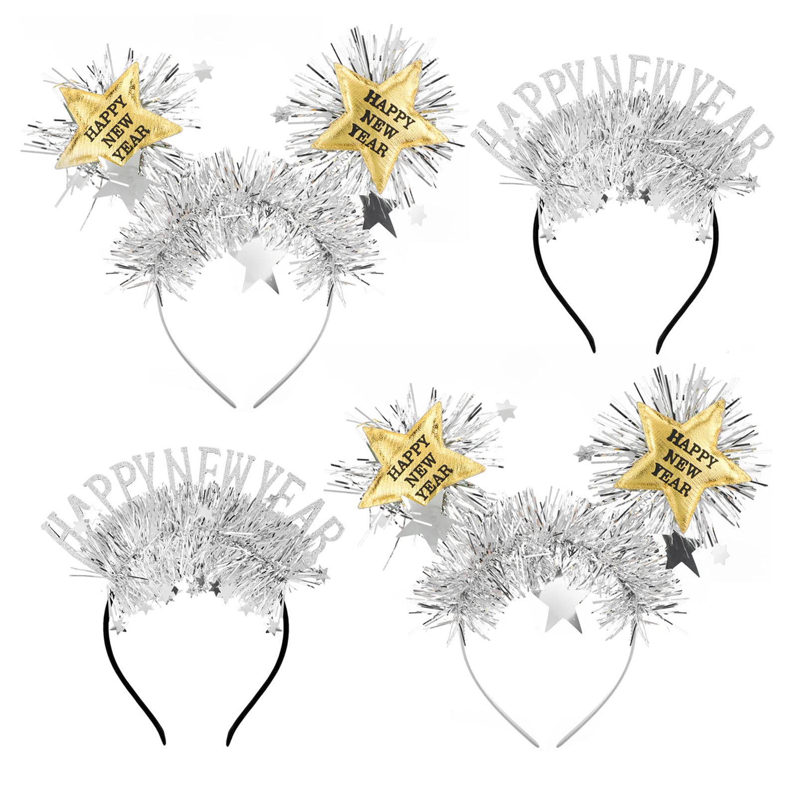 HOWAF 4 PCS Happy New Year Headband Tiara Star Headband Headdress, New Years Eve Decorations 2026 Hair Accessories Photo Booth Props for NYE Party Decorations 2026, A — image 1