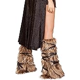 Beisto Halloween Medieval Faux Fur Leg Arm Warmers Cosplay Christmas Adult Leg Arm Wraps Boots Covers with Strap