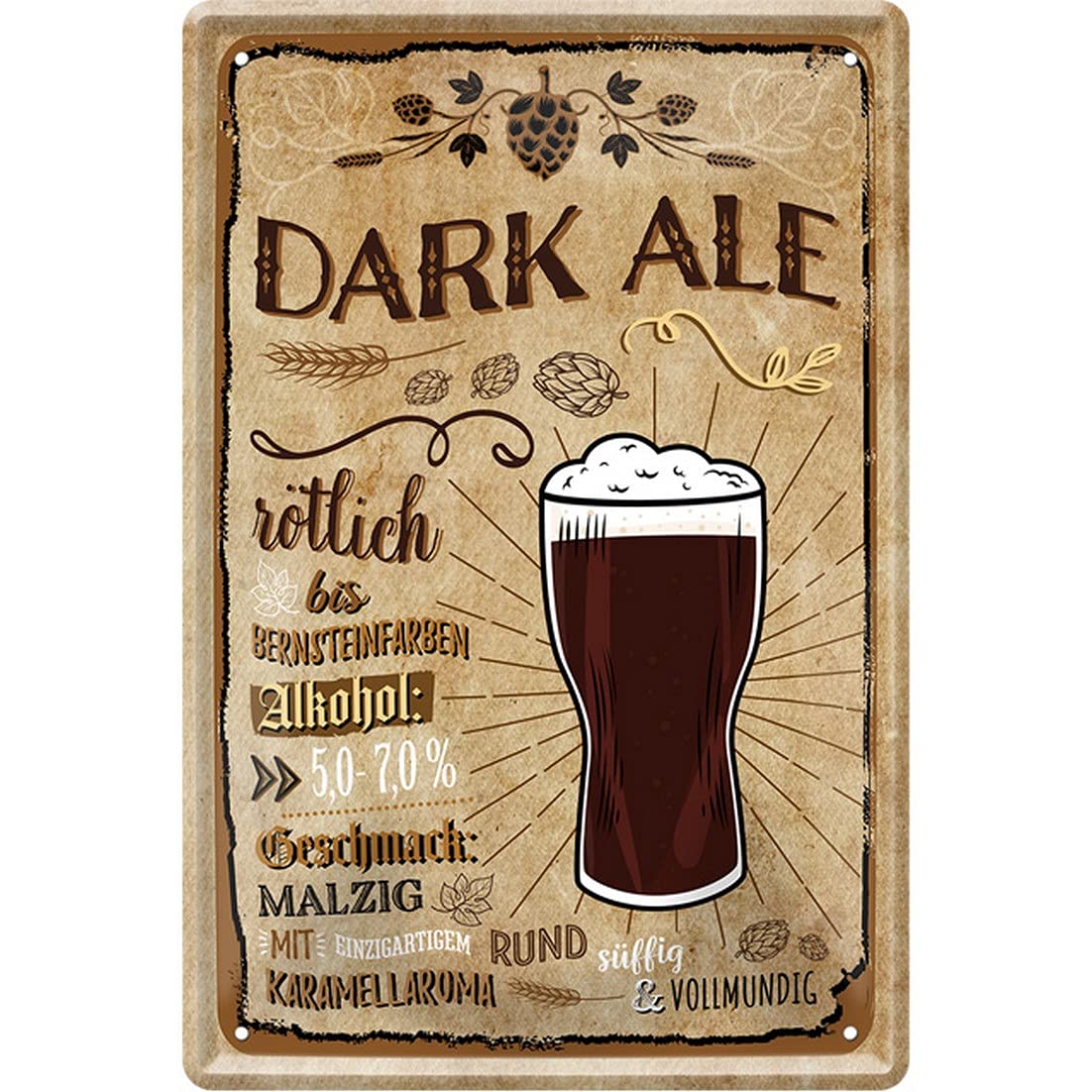 HHS Beer Types Decorative Funny Beer Tin Signs Beer Drinker Wall Sign Door Sign Pub Bar Pup Bistro (20 x 30 cm, Dark Ale - Reddish to Amber 397)