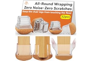 PROTSTORLIFE 32pcs Chair Leg Floor Protectors for Hardwood Floor |Protect Wood Tile Floors Chair Leg Caps with Wrapped Felt Pads| Anti-Scratch Reduce Noise |Fit Angled Chair Legs| Clear Square L Fit:1.05"-1.25"