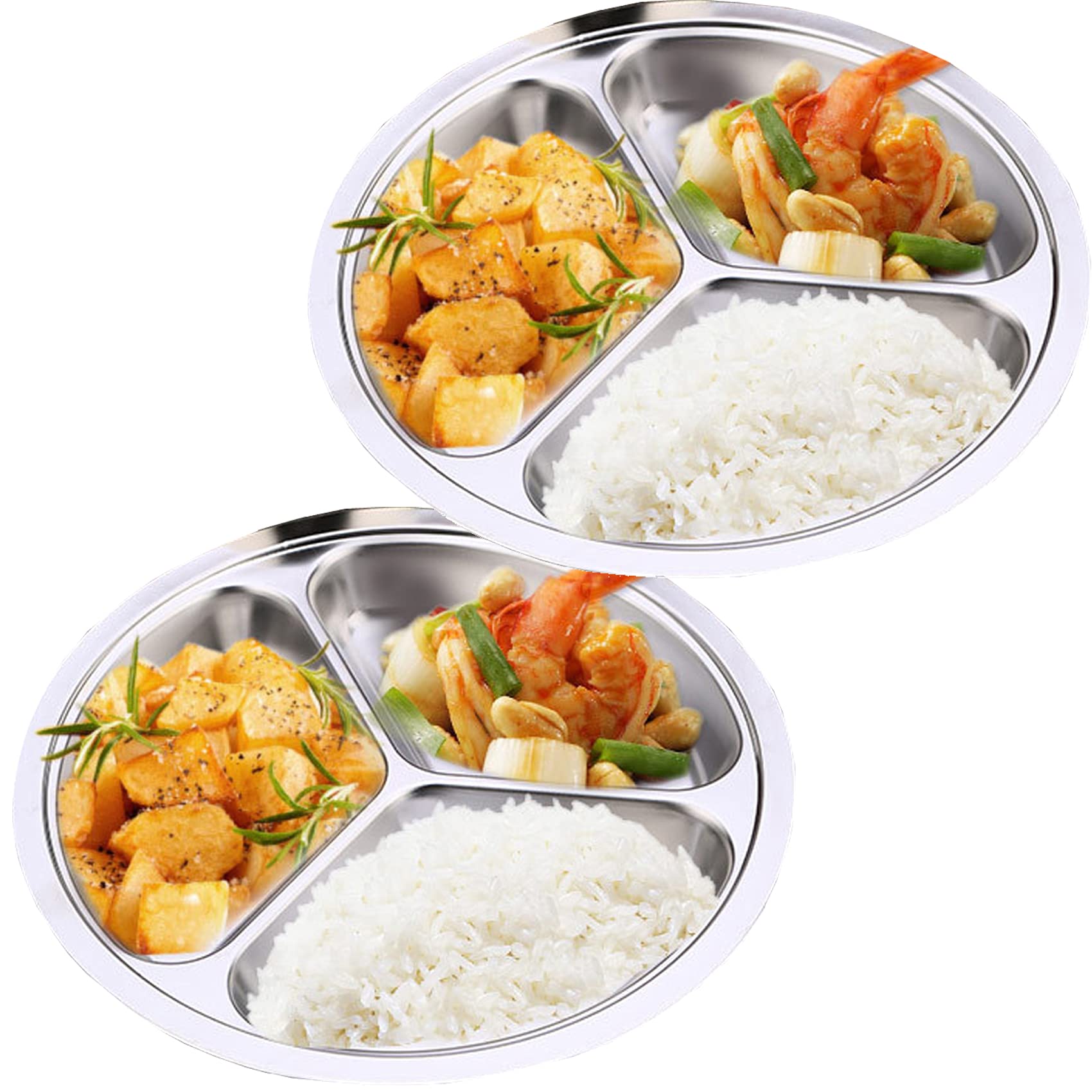TEERFU 304 Stainless Steel Divided Plate: Set of 2 Mess Food Trays 3 Section Dinner Plate,Great for Camping, Adult Lunch and Dinner or Every Day Use