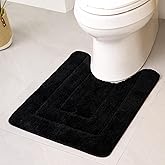 GRANNY SAYS Bathroom Toilet Rugs U Shaped, Bath Mats for Bath, Bathroom Rugs Non Slip Washable, Absorbent Microfiber Toilet Mat, Soft Plush Shaggy Bath Carpet, 20" x 24", Black