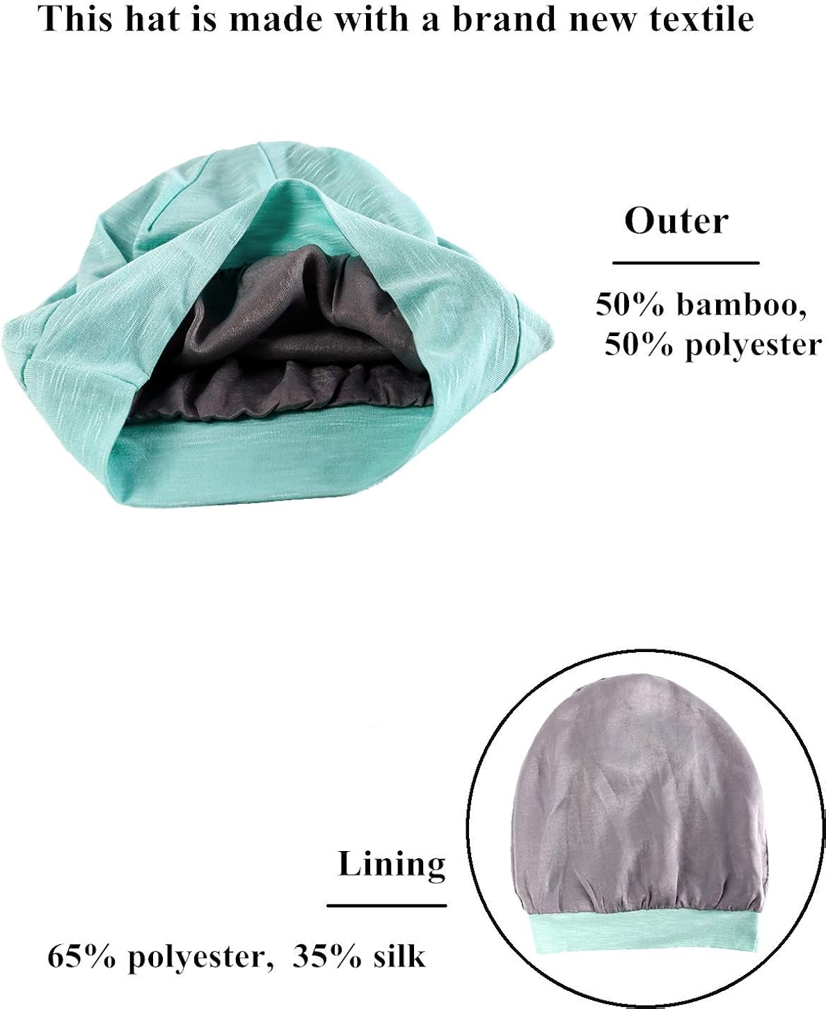 Slap Night Cap Sleep Hat Beanie - Dark Grey Women Organic Bamboo Satin Silk Lined Bonnet Surgical Cap Summer Scarf Hair Cover for Lady Lightweight Light Thin Jersey Chemo, Gifts for Women: Clothing