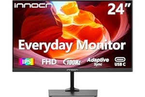 INNOCN 24 Inch 1920 x 1080p 100Hz IPS PC Monitor, USB Type C, HDMI, DisplayPort Connectivity, FHD Computer Monitor Eye Care, VESA Mountable, Thin Daily Home and Office Monitor - Black
