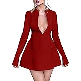 YMDUCH Women's Sexy Long Sleeve Deep V Neck A-Line Mini Party Cocktail Dress