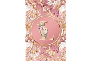 Monogram Notebook L: Pink and Gold Vintage Floral Initial Letter L Monogram College Ruled Notebook for Women and Girls - Personalized Name Journal - Monogrammed Gift