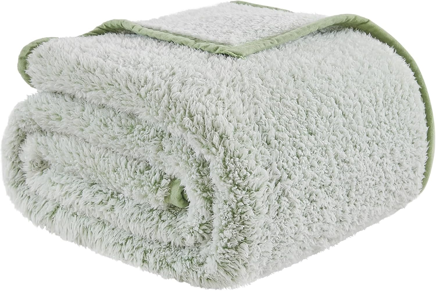 EMME Sherpa Blanket - Ultra Soft Warm Bed & Sofa Blanket, 152x203cm, Microfiber, Reversible, Lightweight & Fuzzy, Sage Green