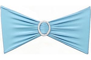 SINSSOWL Baby Blue Chair Sashes 100 Pack Spandex Chair Bands with Buckles Light Blue Chairs Bows for Wedding Party Birthday Baby Shower Engagement Anniversary Christmas Events Decorations (Sky Blue)