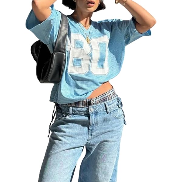 Short Sleeve Jersey Shirts for Women Oversized Number Graphic Tee