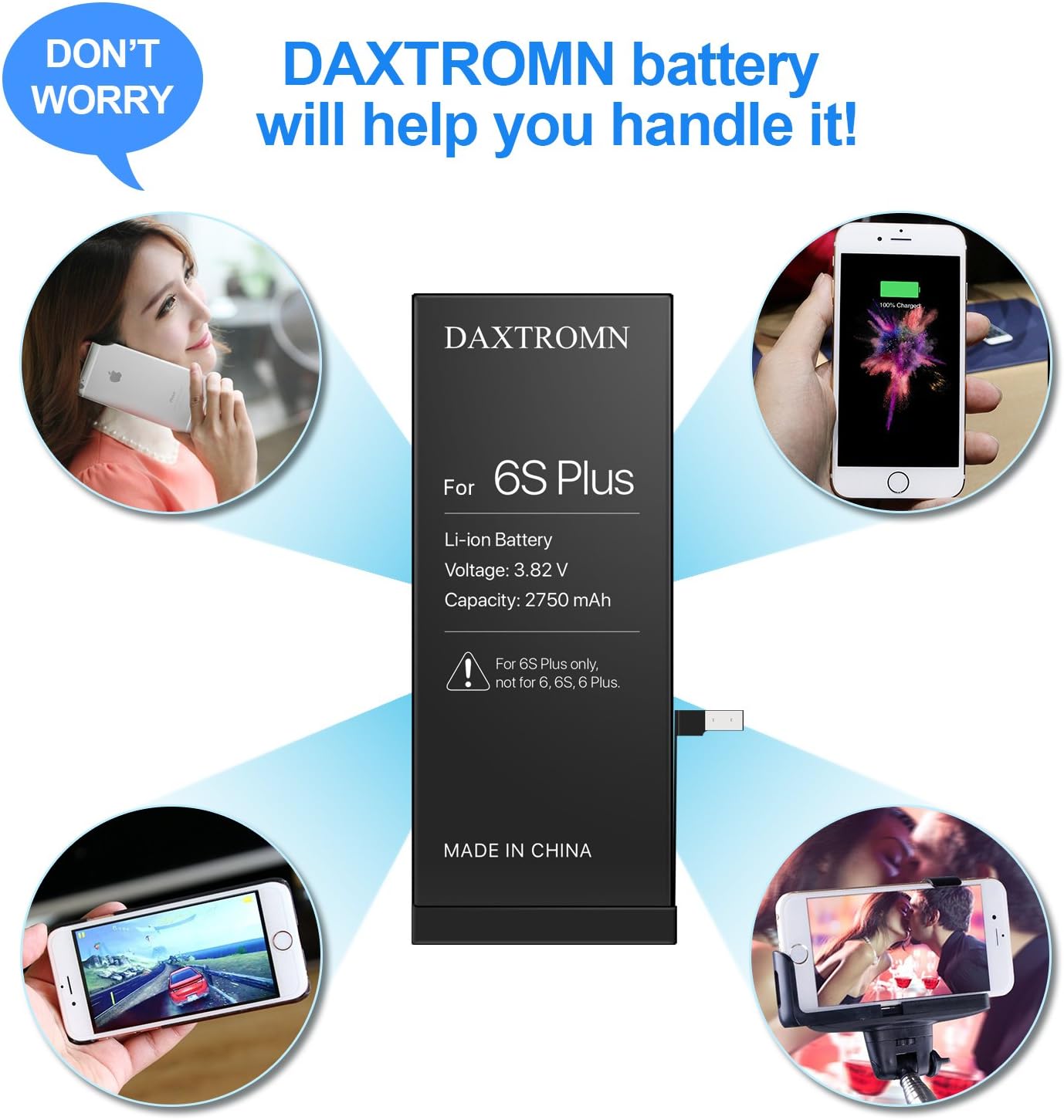 DAXTROMN Replacement Battery Compatible with iPhone 6S Plus- Repair Kit with Tools, Adhesive Strips - 2750 mAh 0 Cycle - 2 Years Warr