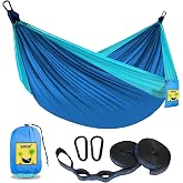 SZHLUX Camping Hammock Double &amp; Single Portable Hammocks with 2 Tree Straps, Great for Hiking,Backpacking,Hunting,Outdoor,Beach,Camping,Dark Blue / Sky Blue