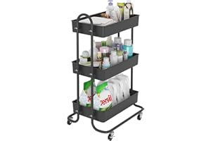 Sywhitta 3-Tier Storage Rolling Utility Cart with Handle, Multifunctional Storage Trolley for Kitchen, Bathroom, Living Room, Office, Black