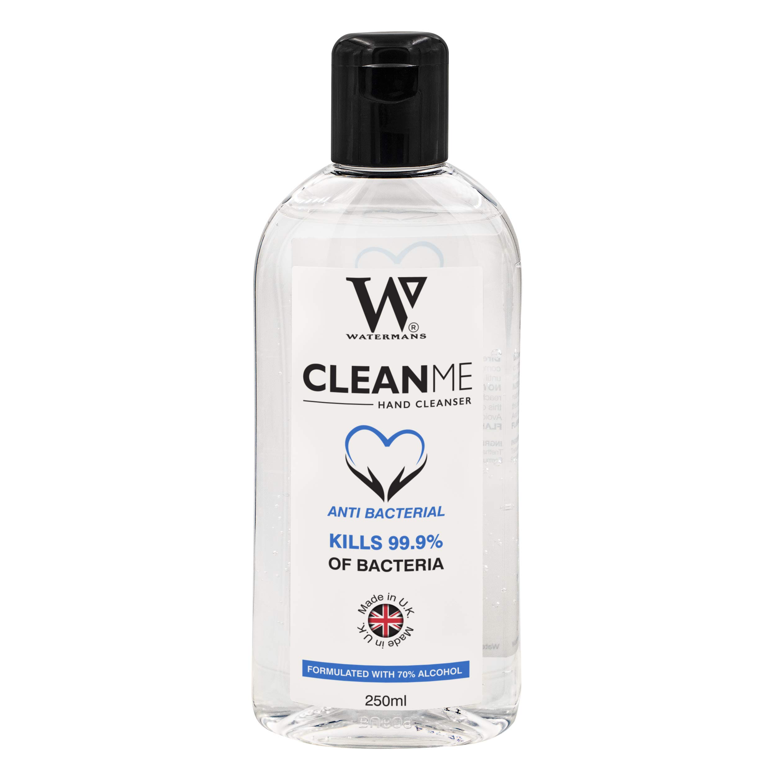 Watermans Hand Sanitiser, None Sticky 70% Alcohol Hand Gel 250ml - Effective Against 99.9% of Viruses and Bacteria, Cleans, Cares and Protects.
