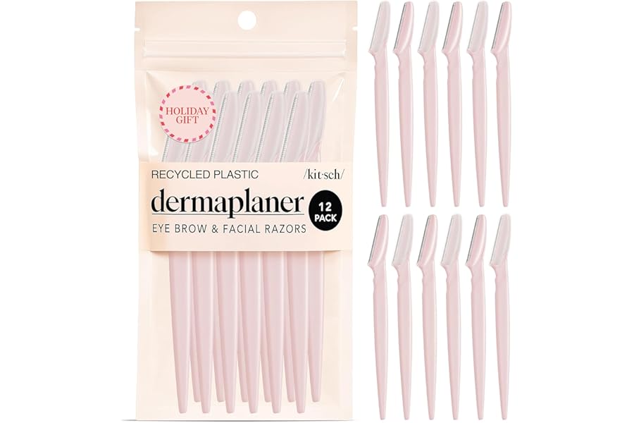 Kitsch Dermaplane Razor for Women Face – Face Razors for Women & Men, Eyebrow Trimmer & Face Shaver – Exfoliating Facial Razor & Skin Care Tool for Smoother Skin – Blush, 12 pcs