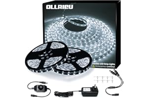 ollrieu White LED Strip Lights, 100ft Dimmable 6000K Bright White Strip Lighting,30M 1200 LEDs 2835 Flexible Ribbon Light, 12V Rope Lights for Kitchen, Under Cabinet, Bedroom, Wardrobe