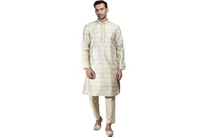 Filori Studio - Men's Traditional Motif Self Woven Design with Lace Detailing Long Kurta (Kurta Only)