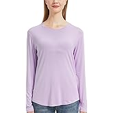 netdraw Women's Lightweight Bamboo Viscose T-Shirt Buttery Soft Curved Hem Long Sleeve Sleep Lounge Pajama Tops