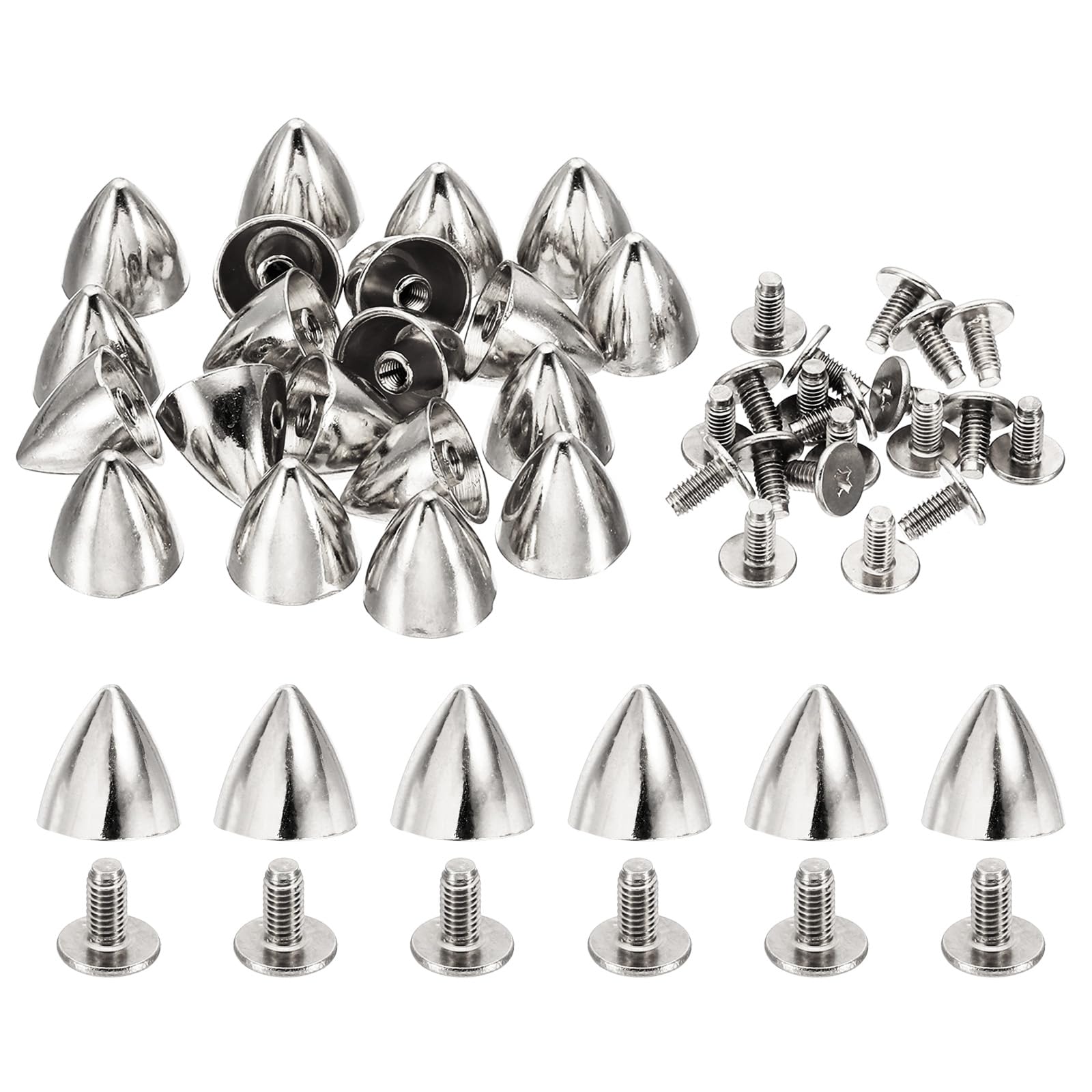 PATIKIL 12mm Studs for Clothing, 20 Sets Studs and Spikes Leather Rivets Cone Spikes Metal Screw Studs for Clothing Leather Crafts Fabric Shoes Punk Bag Leathercraft, 12x12mm, Silver Tone